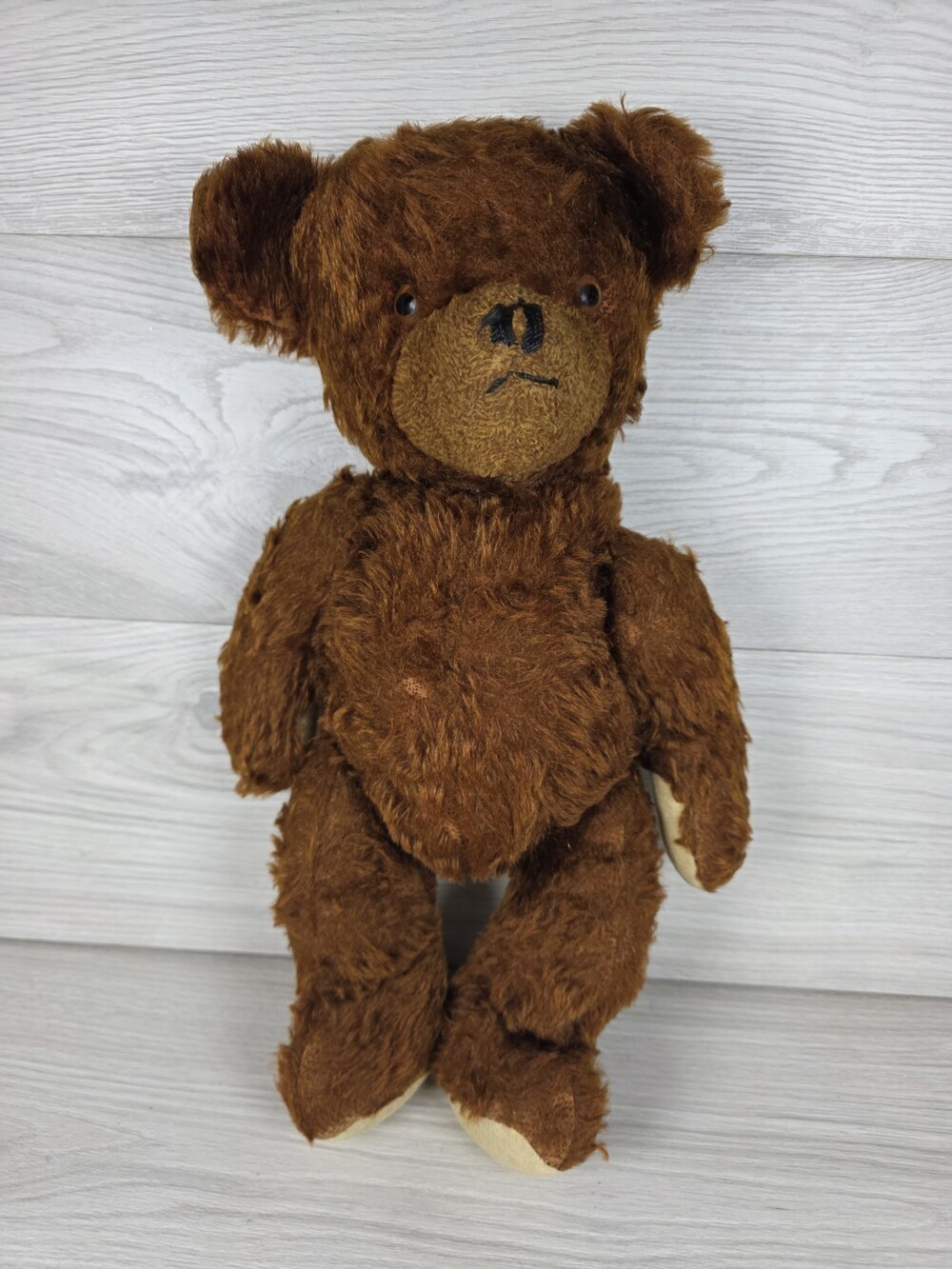 Antique Fully Jointed Mohair Teddy Bear 16" Glass Eyes c1920s-40s Heirloom SU9